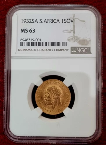1932 SA George V Great Britain South Africa Pretoria Gold Sovereign NGC MS63