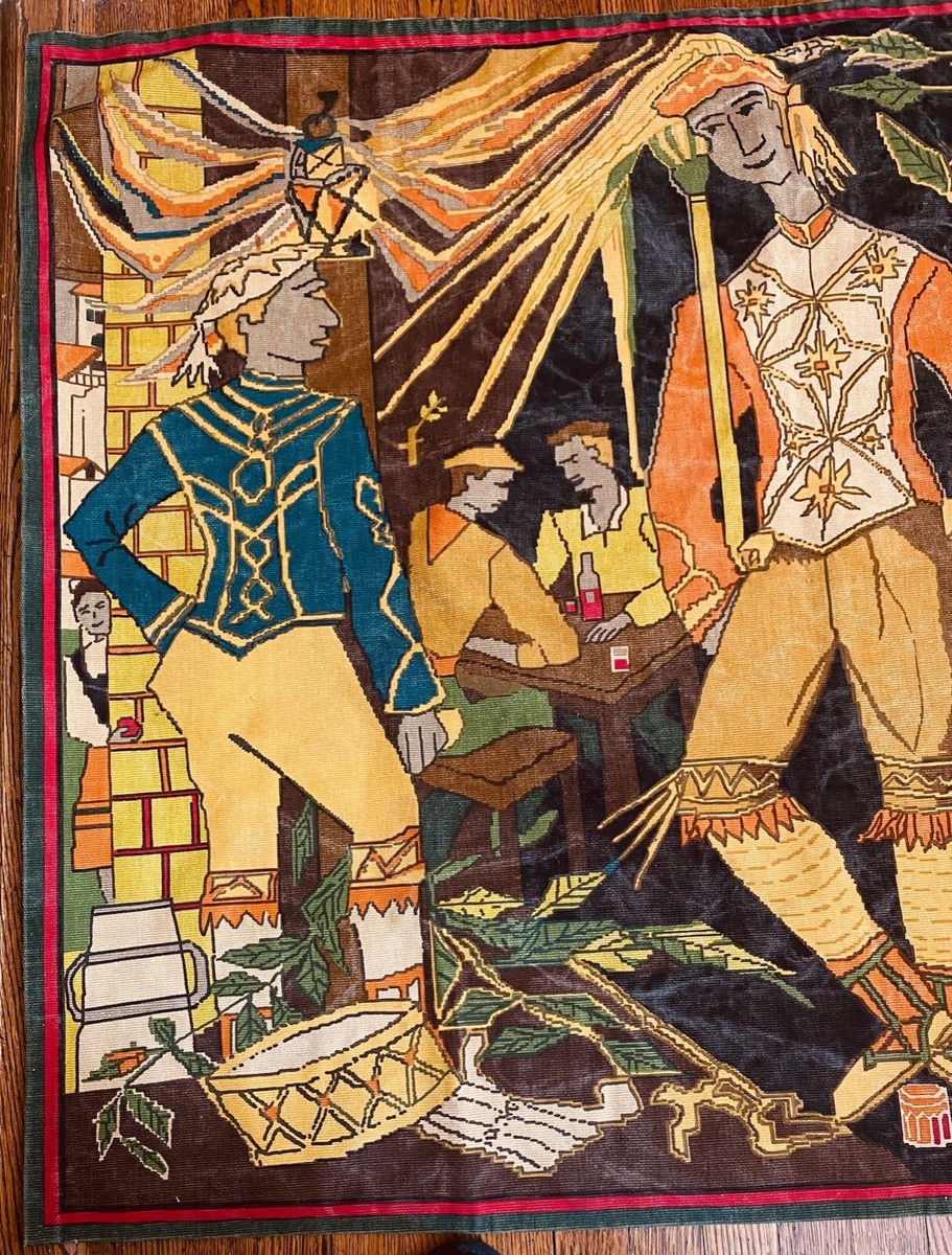 Lina フランス　アンティーク　タペストリー 大判 Vintage 1957 French Painted Tapestry Wall Hanging Piece