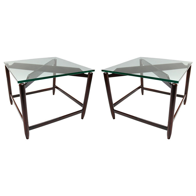 Pair of 1960s Brazilian Jacaranda Side Tables with Glass Top