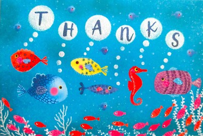 Papyrus Glitter Fish Seahorse Thank You Notecard Small Greeting Card