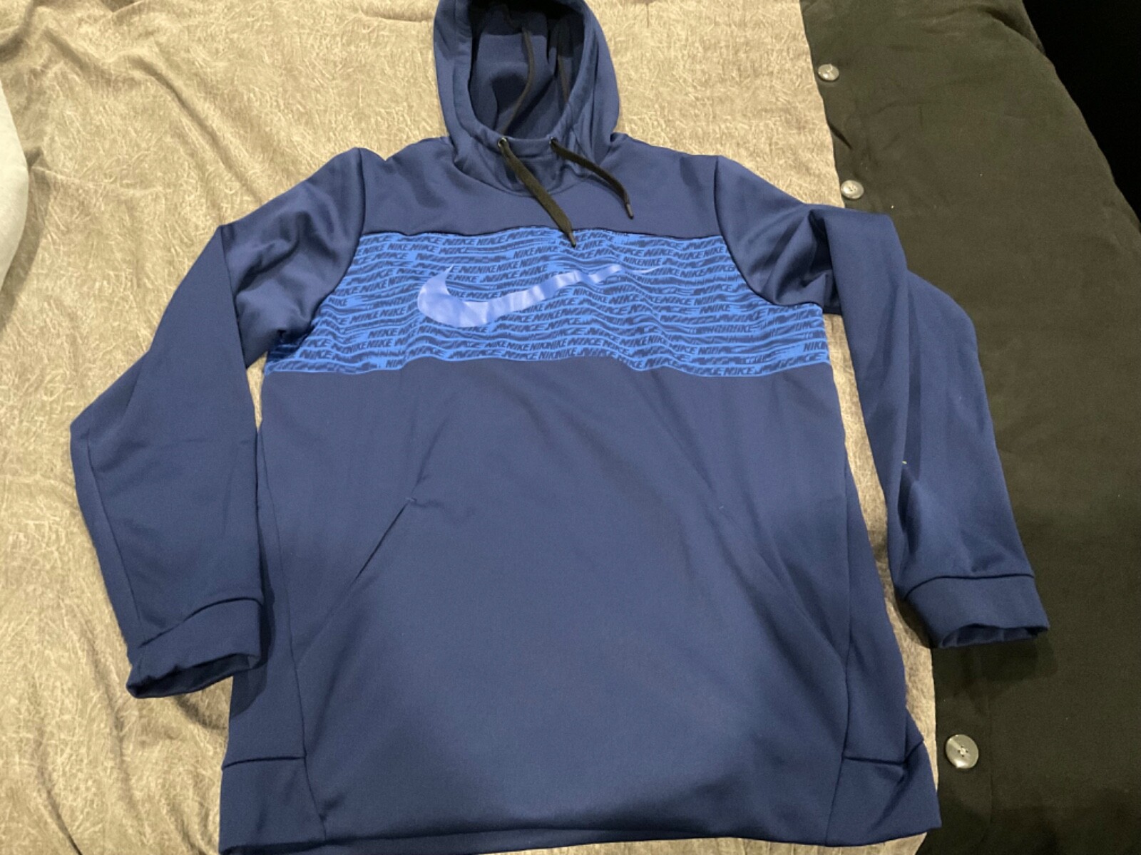 NIKE MEN'S DRI FIT HOODIE - EXCELLENT - LARGE - NAVY BLUE
