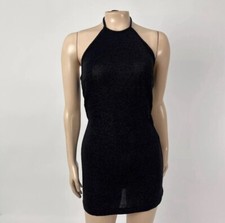 VTG 90s Y2K Halter Black Sparkly Mini Dress