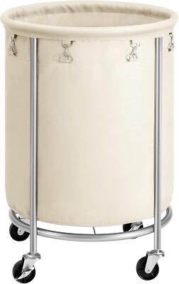 Laundry Basket with Wheels, Rolling Laundry Hamper, 45 Gal., Round Laundry Cart