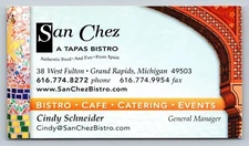 2010s 2020s Business Card San Chez Bistro Grand Rapids MI Schneider Vtg
