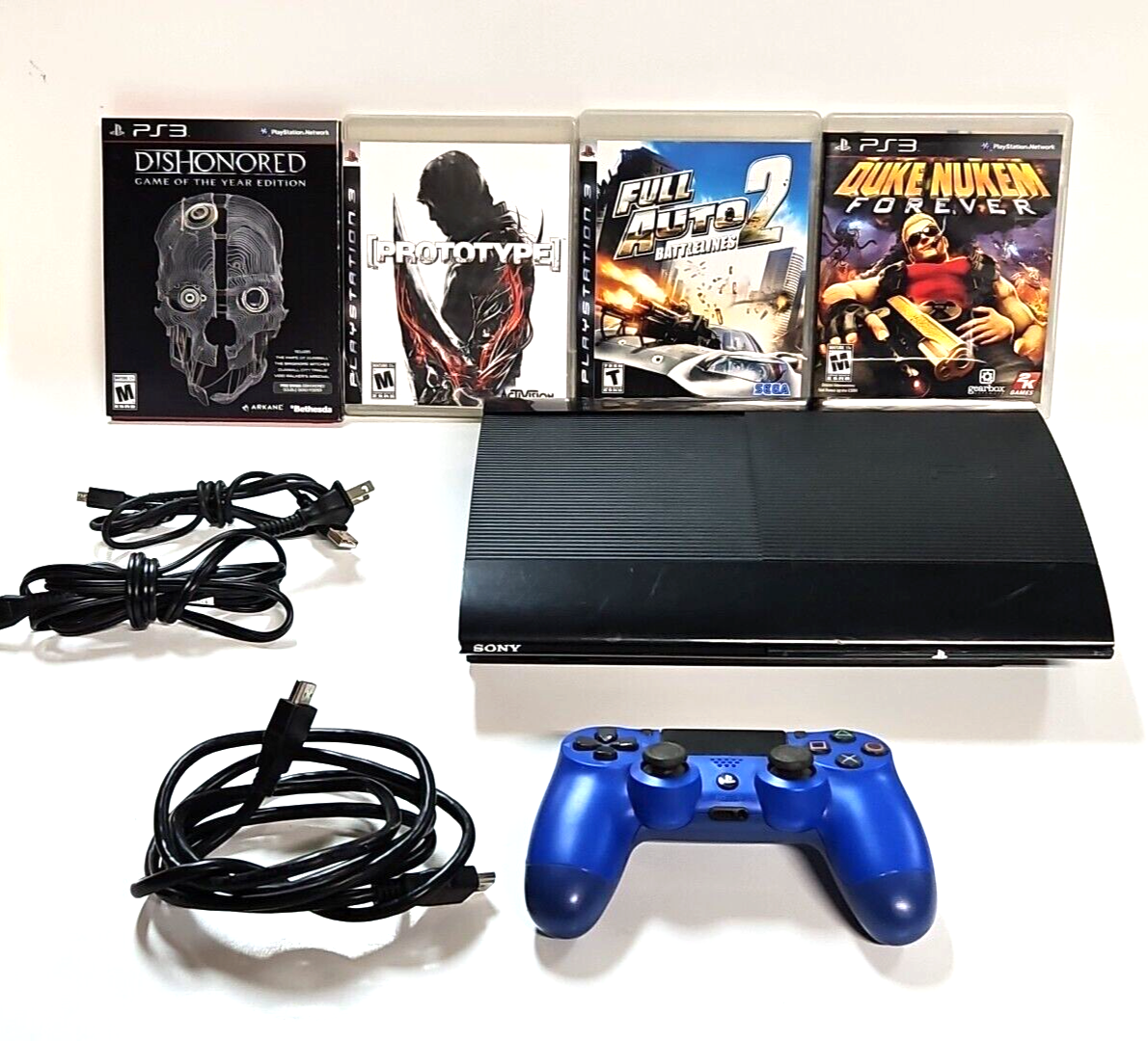 Sony Playstation 3 250gb PS3 Super Slim CECH-4001B With PS4 Controller - 4 Games