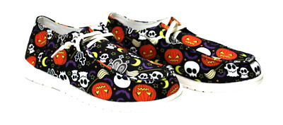 Halloween Horror Pumpkin Ghost Bat All Over Pattern Skate Slip On Shoes Men 9