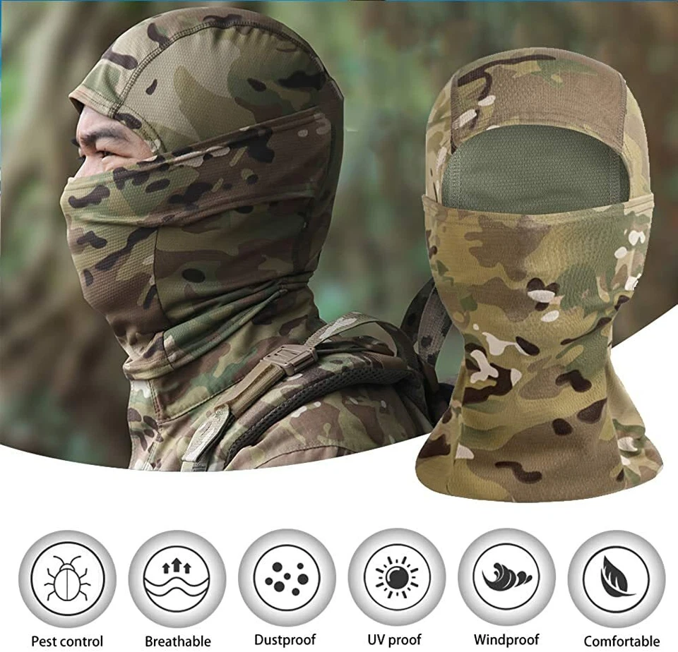 Máscara facial de pasamontañas protección UV esquí capucha solar táctica camuflaje máscaras para hombres mujeres Foto 4 de 4