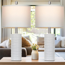 Set of 2 Modern 24.5" Ceramic Table Lamps with White Linen Shade for Home