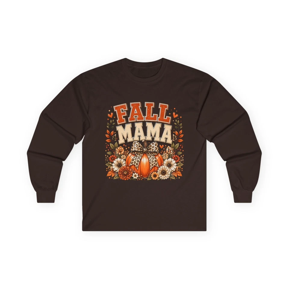 Fall Mama Long Sleeve Tee | Pumpkin Sunflower Autumn - Image 1 of 1