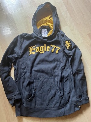 American Eagle Herren Hoodie L Schwarz Gelb Baumwoll-Fleece bestickt Eagle 77