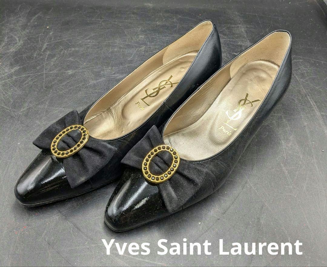 Saint Laurent decolte tacco YSL EU35 5 US5 5 nastro vernice pelle nero 09891a
