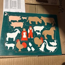 Puzzle Animali della Fattoria Legno Pezzi di Legno Vintage