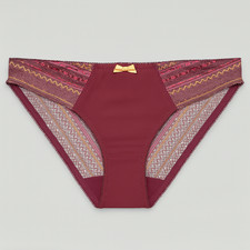 E et D S43042 Embroidered Mid-Rise Bikini Brief with Zigzag Mesh Detailing
