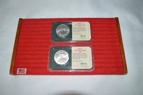 2002 AMERICAN SILVER EAGLE DOLLARS ~ .999 ~ UNCIRCULATED LITTLETON HOLDER  x (2)