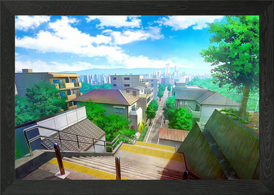 Stadtbild im Anime-Stil aus erhöhtem gerahmtem Wandbild Poster Leinwanddruck Bild