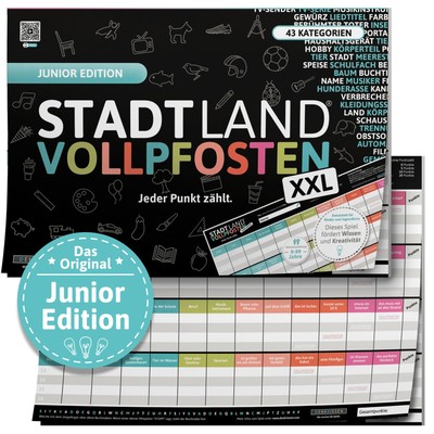 Stadt Land Vollpfosten  Junior Edition - Jeder Punkt zählt. | DIN A3 Spielblock