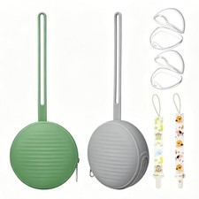 Silicone Pacifier Holder Case Set - 2 Portable Binky Pouches with 2 Transpare...