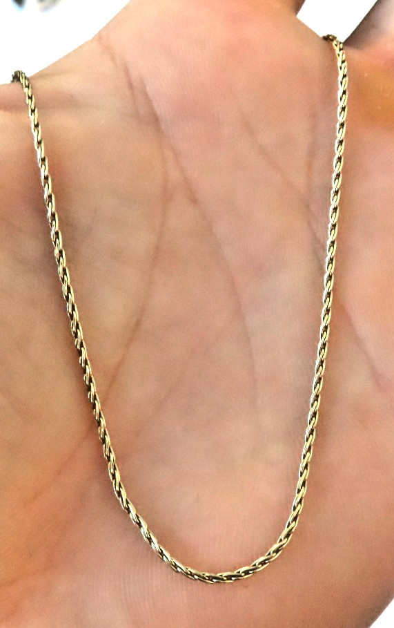 Unique Real Solid 14K Yellow Gold  thin wheat Cha… - image 7