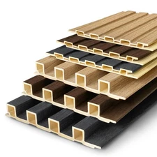 Upick WPC Slat Wall Panels, 6 Pack 6.6 x 6.6 in 3D Wood Wall Panels Fluted Te...