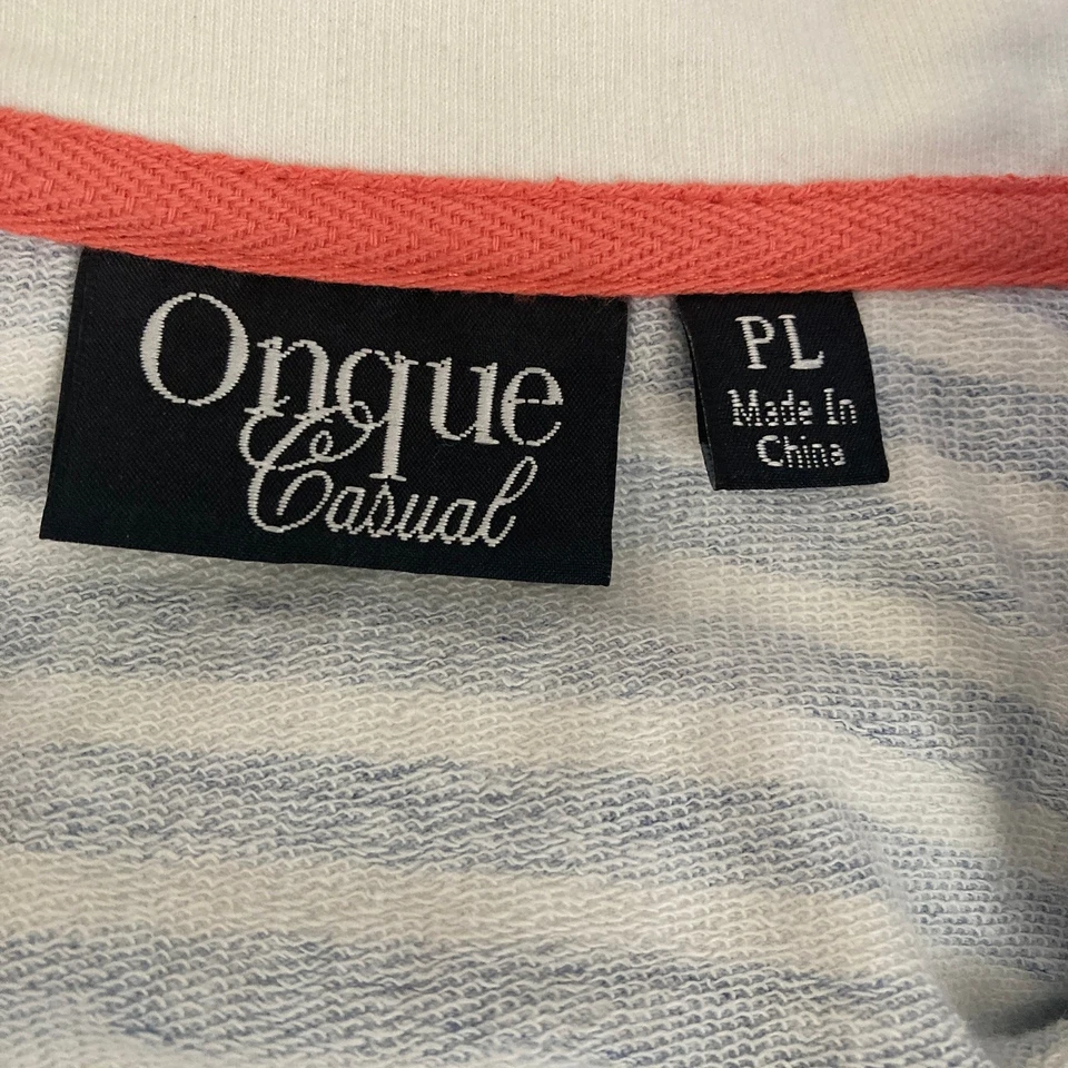 Onque Casuals Jacket Womens Petite Large Full Zip Blue White Striped Stretch - Image 4 of 4