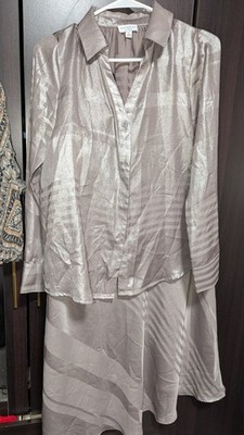 Current Air Los Angeles Silver Striped Skirt Suit Set Size S Long Sleeve Jacket