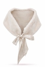 Faux Fur Wrap Shawl Ivory Satin Tie Elegant Bridal Evening Soft Chic