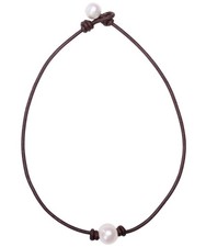Single Cultured Freshwater Pearl Choker Necklace for Women Genuine Leather Jewel