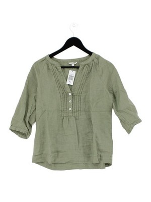 Monsoon Damen Top S grün 100% Leinen 3/4 Arm V-Ausschnitt Basic