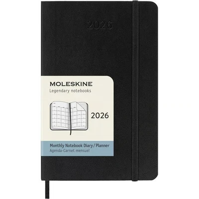 Moleskine, Moleskine Monthly Pocket Black Soft Cover 12 Month 2026 Planner, 3.6