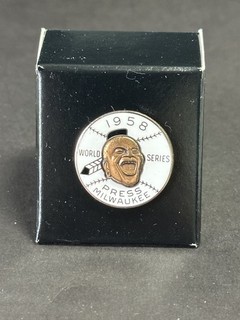 1958 World Series Press Pin Milwaukee Braves