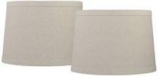 Set of 2 Drum Lamp Shades Burlap Medium 14x16x11 Spider with Harp and Finial