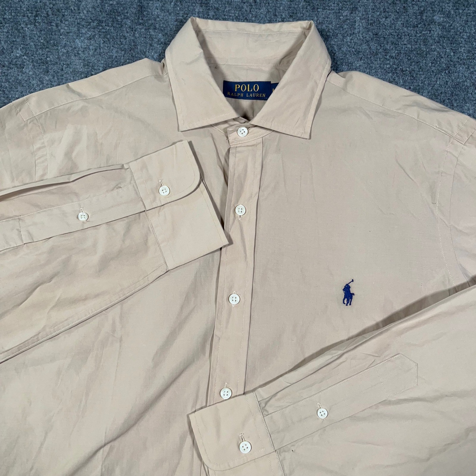 NWT Polo Ralph Lauren Button Down Shirt Mens L Long Sleeve Cotton Tan Beige