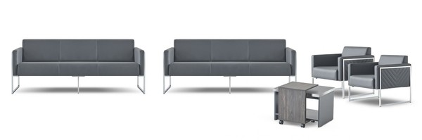 Arbeitszimmer-Set 5Tlg 2X 3-Sitzer 2X Sessel Couchtisch Grau Einfarbig-image