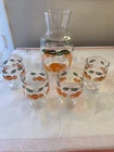 Vintage Anchor Hocking Glass OJ Carafe & 4 Matching Glasses 1980s