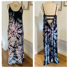Raviya Tie-Dyed Maxi Dress or Beach Cover-up w/ Spaghetti Straps & Open Back, L