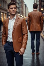 Men s Genuine Lambskin Leather Blazer Real Soft 2-Button Luxury Suit Coat Jacket