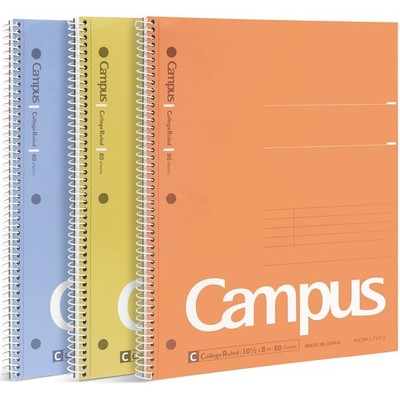 KOKUYO Spiral Notebook, 3 Pack Campus 10-1/2'' x 8'' Subject Notebooks with Col...