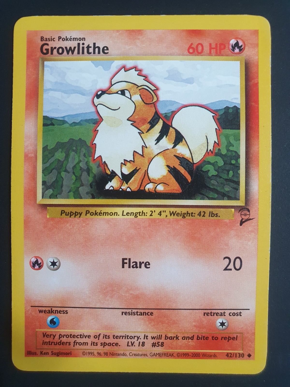 Growlithe 42/130 - Base Set 2 - Pokemon Card - Very Good Condition