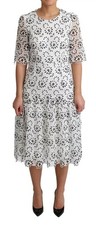 Dolce & Gabbana White Cutout Design Polyester A-line Midi Women's Dress