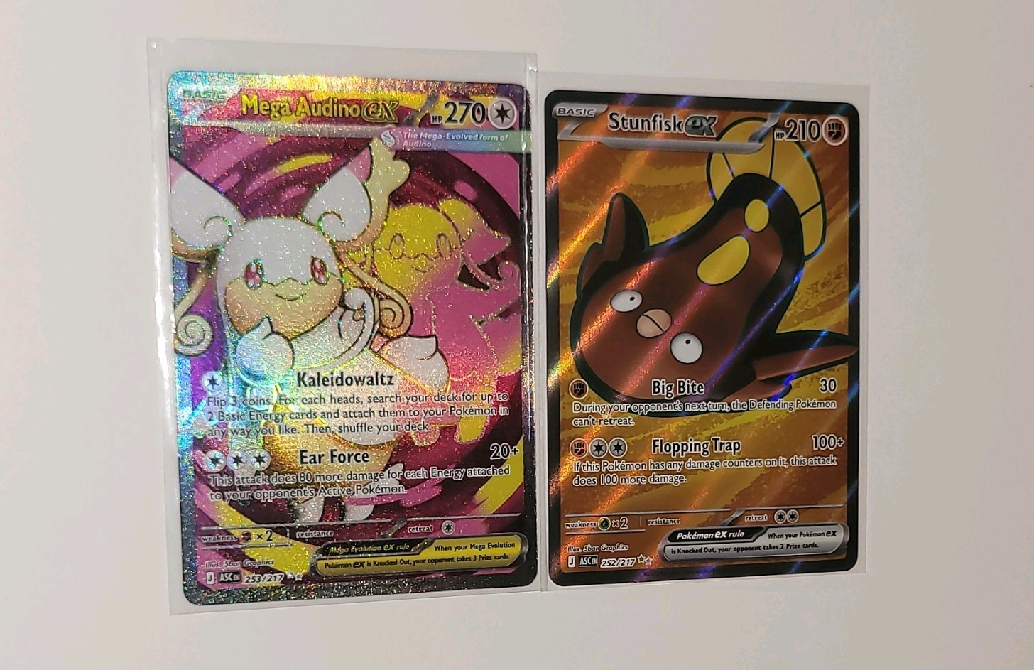 Pokemon Stunfisk ex Full Art Ultra Rare 252/217 & Audino ex Ultra Rare Ascended