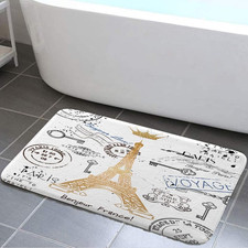 Paris Bath Rug, Eiffel Tower Unisex Non Slip Bath Mats, Golden Lettering Europea