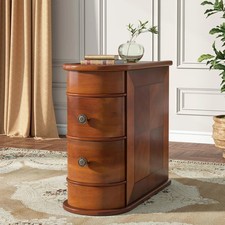 Solid Wood End Table, 2-Drawer Narrow Side Table,No Assembly Required