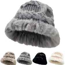 Winter Warm Thicken Plush Wide Brim Bucket Ha...