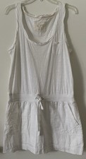 Ann Taylor LOFT Lounge Women's Sz Large White Sleeveless Linen/Cotton Dress