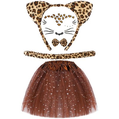 5 Piezas Costume Cat Kids, Leopard Cat Ears Headband Tutu Skirt Leopard...