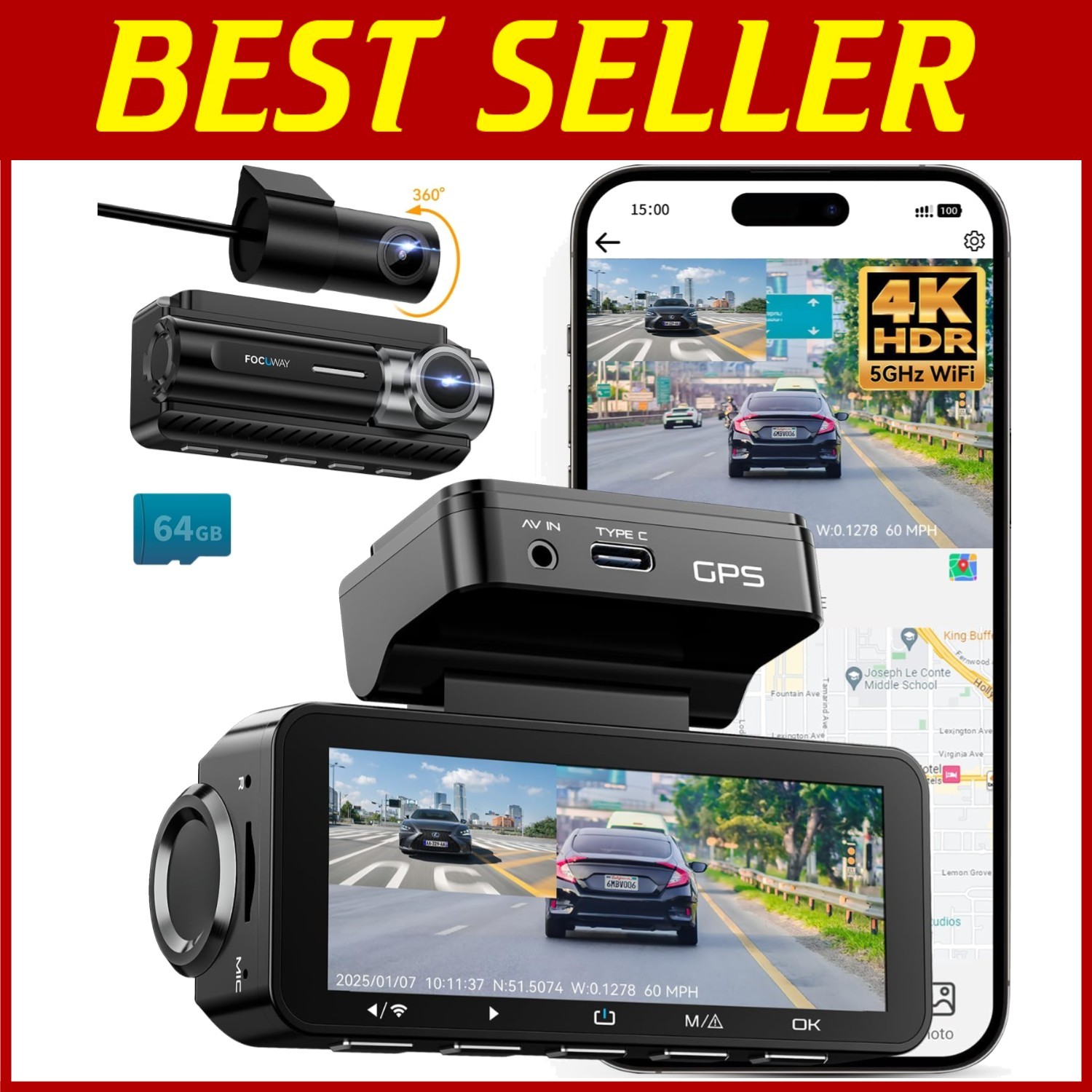 Dual Dash Camera Set Super Night Vision