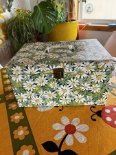 Vintage Flower Power Vinyl Quilted Sewing Box EVC 1970s