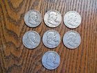 Lot of 7 Benjamin Franklin Half Dollars 90% Silver 1951, 52, 53, 54, 57, 58 , 59