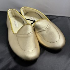 DANIEL GREEN WOMEN'S MEG GOLD COLOR LEATHER SLIP-ON SLIPPERS SIZE 6.5 W