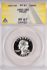 1963 Washington Quarter Proof ANACS PF 67 CAMEO PR 67 CAM Frosty Silver Coin 25C